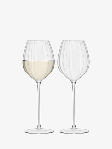 LSA Aurelia White Wine Glass Set in Clear with Optic Effect - Mouth Blown Elegant Drinking Glasses - 15 oz Drinkware - Pack of 4