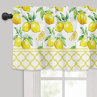LeLehome Window Curtain Valance 1 Panel, 54 X 18 Inch Window Treatment Summer Home Decor Cotton Linen with Rod Pocket for Cafe Kitchen Bathroom Bedroom, Yellow Lemon Moroccan Style