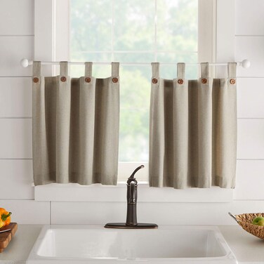 Elrene Home Fashions Tucker Solid Button Tier Window Curtains for Kitchen or Bathroom, 30 Inches by 24 Inches, Linen, Set of 2