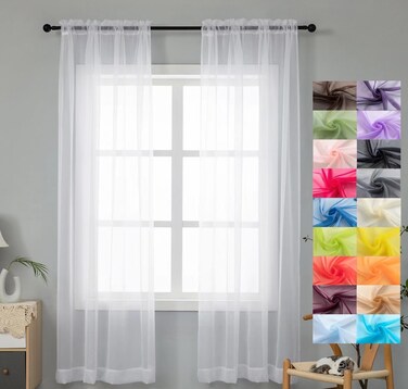 WPM White Sheer Curtains 58" Wide x 84" Long 2 Panels Livingroom Window Treatment Rod Pocket Sheer Voile for Bedroom, Kitchen, Childrens Room Fully Stitched and Hemmed