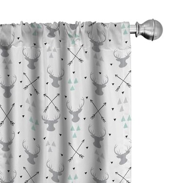 Lunarable Antlers Curtains, Hunting Theme Scandinavian Design Elements Arrows Triangles Deer, Window Treatments 2 Panel Set for Living Room Bedroom, Pair of - 28" x 63", Green Mint