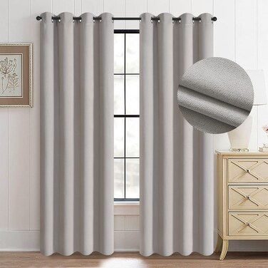 WPM Natural Drapes Faux Linen Room Darkening Panels for Bedroom/Living Room 108 Inches Long-Grommet Style Set of 2(Natural, 108 Inch Long)