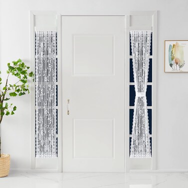 LinenZone White French Door Curtains with Elegant Floral Design. Each Pair of 2 30 by 72 Inch Length Curtains Come with 2 Matching Tie-Backs. Lace Curtain for Door Window. (Rosa 30 x 72 White)