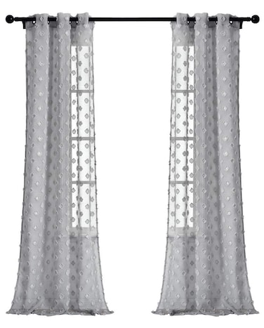Lush Decor Gray Textured Dot Grommet Sheer Window Curtain Panel Pair 84" x 38