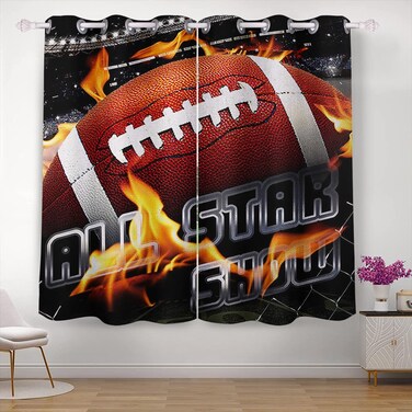 KLRIGR Curtains 42 x 63 inch Blackout Curtains Top Grommet Darkening Window Curtains (2 Panel) for Room Football Fire Game Sports Competition