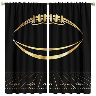 Nanacur American Football Decor Window Curtains, Black and Gold Kids Football Window Drapes, for Teens Boys Young Man Living Room Bedroom 21(W)*45(L) 2 Panels (Decorative)