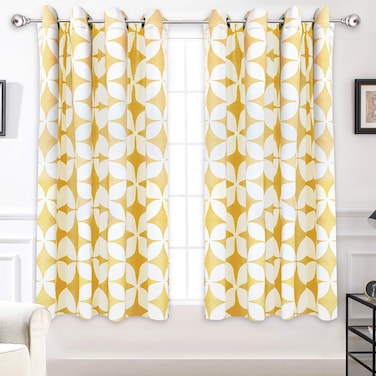 DriftAway Geo Trellis Yellow Curtains for Living Room Bedroom 63 Inch Length Room Darkening Window Treatment Mid Century Moroccan Thermal Grommet Drapes 2 Panels