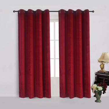 Cherry Home Set of 2 Classic Blackout Velvet Curtains Panels Home Theater Grommet Drapes Eyelet 52Wx63L-inch Red(2 panels)Theater  Bedroom  Living Room  Hotel