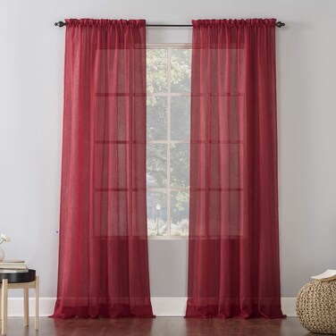 No. 918 Erica Crushed Sheer Voile Rod Pocket Curtain Panel, 51" x 108", Red