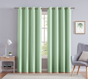 Treatmentex Green Curtains for Living Room 96" Long Geometric Window Drapes for Bedroom Light Green 2 Panel Drapes Grommet Top