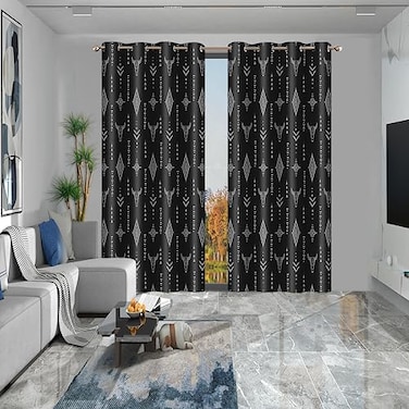 AHBEWIN Tribal Aztec Print Window Curtain Panels 2 Pack, Bull Skull Native Tribal Boho Design Aztec Pattern, Room Darkening Grommets Window Curtains for Living Room 52x84 Inches CLLSAH17