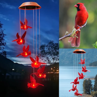 Solar Cardinal Bird Wind Chime, Red Bird Solar Gifts, Gifts for Women, Gifts for Mom, Gifts for Grandma, Garden Lawn Yard Decor, Hummingbird Decorative (Cardinal)