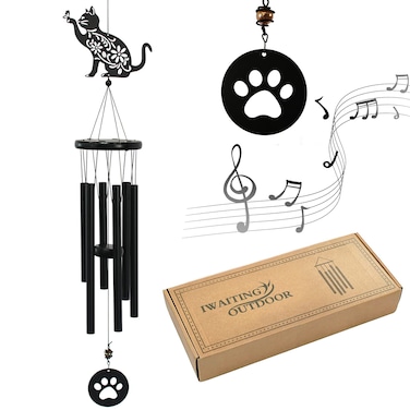Iwaiting Outdoor Sympathy Wind Chimes for Outside with Relaxing Rich Sound, Memorial Wind Chimes Gifts for Mom,Great Gift for Your Own Patio, Porch, Garden, and Backyard (Black Cat)