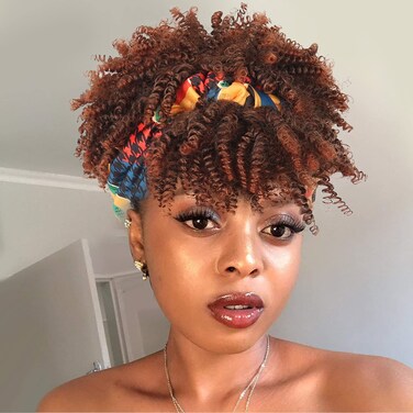 LEOSA Black Headband Wigs for Women Afro Kinky Curly Wig with Bangs Synthetic Short Hair Wigs with Headband Attached Headwrap Wigs Kinky Curly Headband Wig 4inch