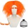Anogol Wig Cap+ A Pair of Eyebrow Mad Wig for Men Orange Wigs Short Curly Cosplay Wigs with Middle Part Synthetic Hair for Anime Costume Wig for Halloween Party Funny Wig for Adult