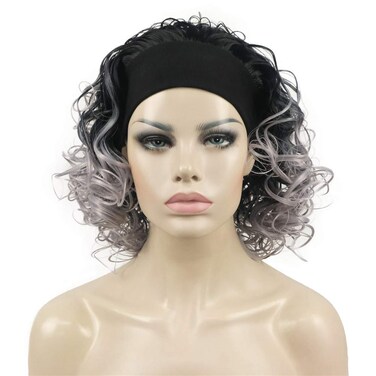 Aimole 16 Inches Short Curly Hair Gray Wigs with Black Root Women's Wig 3/4 Half Wig with Black Headband (1+GRAY)