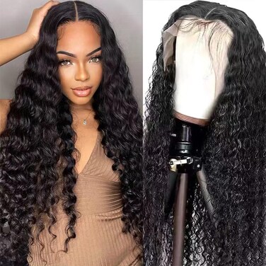 onsmeway Deep Wave Lace Front Wigs Human Hair,13x4 HD Lace Frontal Wigs Human Hair Pre Plucked, 180% Density Brazilian Virgin Hair Curly Lace Front Wig Human Hair with Baby Hair 22 Inch