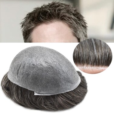 FACE MIRACLE Non-Surgical Ultra Thin Skin Human Hair System 0.03mm Super Thin Skin Toupee V-looped Hair Wigs For Men (810, 230 2# DARKEST BROWN WITH 30% SYNTHETIC GREY-100% light to medium density)