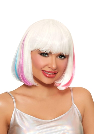 Dreamgirl Women's Mid-Length Hidden White/Neon Rainbow Bob Wig, Multicolor, One Size