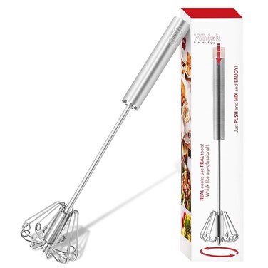 Qukaka Hand mixer whisk,stainless steel semi automatic whisk,egg spinner,whizzy whisk,whipped cream dispenser,easy whisk for cooking,Beating&amp;Stirring(12in)