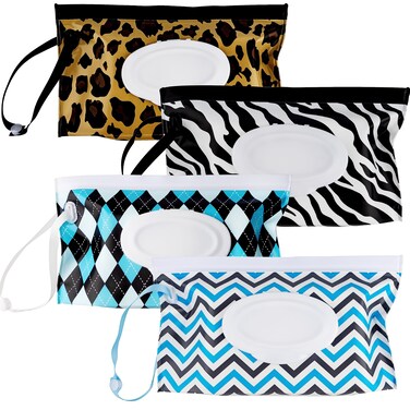 Fnydvis Baby Wipes Holder,Wipes Dispenser,Refillable Wipes Pouch,Wipe Container,Reusable Travel Wet Wipes Pouch(4Pack)