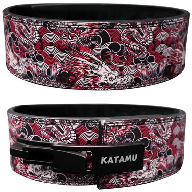 Katamu Premium Lever Weight Lifting Belt   Gym Belt   Powerlifting Belt   Leather Lifting Belts with Lever (Japanese Samurai, Large)