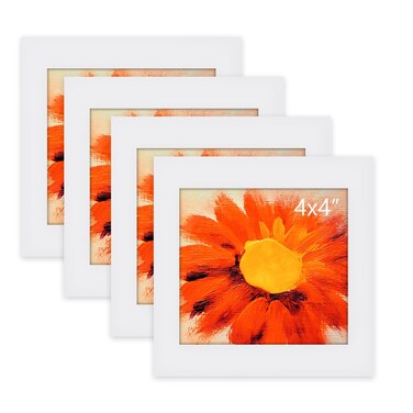 AEVETE 4x4 Picture Frames White Wood Square Frame for Tabletop Wall