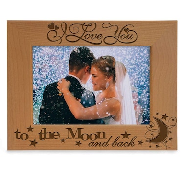 KATE POSH I Love You to The Moon and Back Engraved Natural Wood Picture Frame, Couples in Love Gifts, Valentine's Day, Engagement, Wedding (5x7-Vertical)