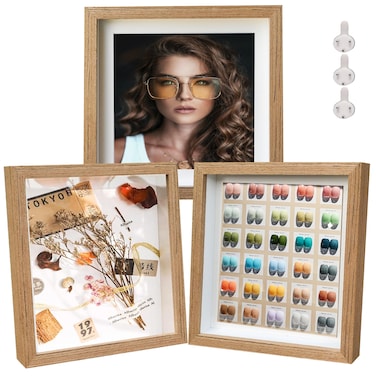 Dohomi 8x8 Shadow Box Frame Original wood Shadow Box Display Case 3 Pack Picture Frames Glass Surface Internal Depth 0.6 inch for Wall Or Tabletop