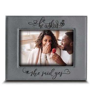 BELLA BUSTA-He asked... She said YES-Custom Wedding Proposal Keepsake- Engagement Leather Photo Frame(5x7 Horizontal)