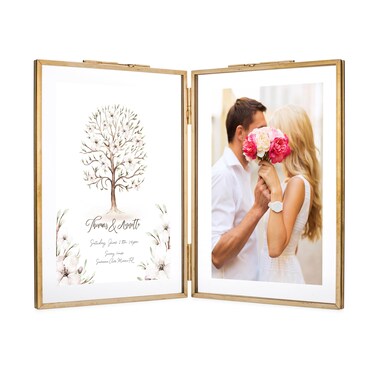 Rising Star Brass Frame, Double 8x10 Folding Picture Frames, Gold Metal Pressed Glass Photo Frames