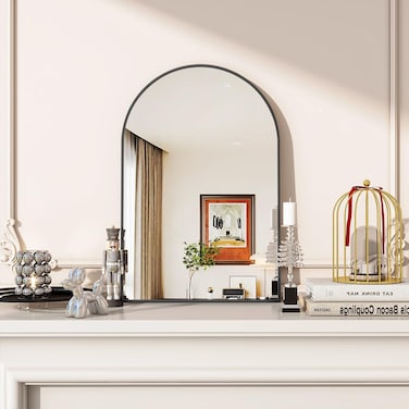 VooBang Arched Wall Mirror, 20 x 30 inch Arch Bathroom Mirror, Wall Mounted Vanity Mirror with Arch Metal Frame, Modern Bathroom Vanity Mirror for Bedroom, Living Room, Hanging or Leaning, Black
