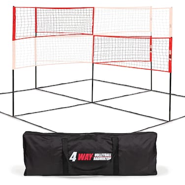 EastPoint Sports 4-Way Volleyball and Badminton Net, Game for Outdoors, Backyard, Beach, Park, East Set Up, White