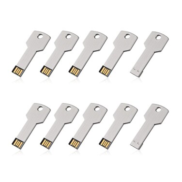 RAOYI 10 Pack 2GB USB Flash Drive USB 2.0 Metal Key Shape Memory Stick Thumb Drive Pen Drive-Silver