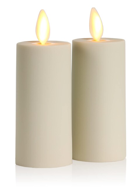 Luminara Realistic Artificial Moving Flame Votive Candle - Set of 2 - Moving Flame LED Battery Operated Lights for Christmas, Halloween - Remote Ready - Remote Sold Separately - Ivory - 1.5&quot; x 4