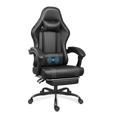 ErgoDesign Gaming Chair with Footrest and Massage Lumbar Support, Height Adjustable Game Chair, Video Gaming Chair for Gaming Room, Living Room and Office - Black
