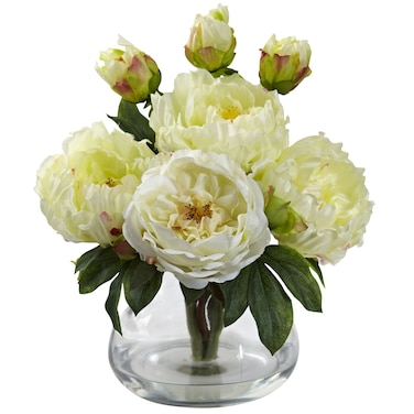 Nearly Natural 1400-WH Peony and Rose with Vase, White