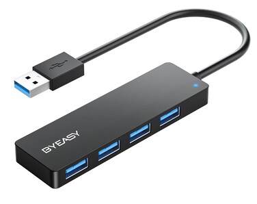 BYEASY USB Hub, 4 Port USB 3.0 Hub, Ultra Slim Portable Data Adapter Applicable for iMac Pro, MacBook Air, Mac Mini/Pro, Surface Pro, Notebook PC, Laptop, and Mobile HDD (Leather Black)