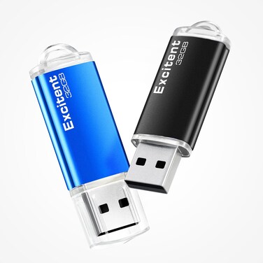 32GB USB Flash Drives, 2 Pcs USB Thumb Drives USB 2.0 Memory Stick for Photo and Vedio,USB Stick Jump Drive with LED Light &amp; Keyhole for Storage and Backup (Black &amp; Blue)