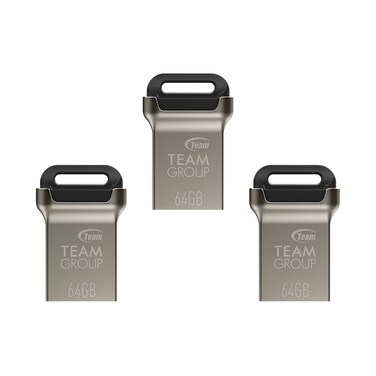 TEAMGROUP C162 64GB 3 Pack USB 3.2 Gen 1 USB 3.1/3.0 Mini Fits Metal Read 100MB/s Flash Thumb Drive External Data Storage Memory Stick Compatible with Computer/Laptop Black TC162364GB19