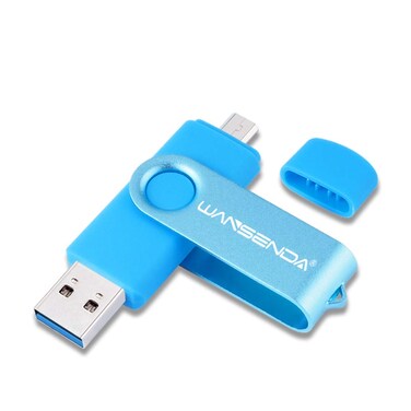 WANSENDA OTG USB Flash Drive 128GB High Speed USB 3.0 Photo Stick for Android Devices/PC/Tablet/Mac (Blue)