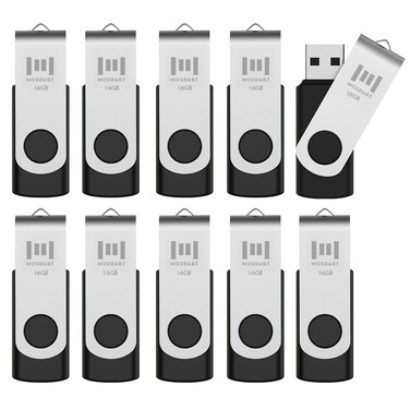 10 X MOSDART 16GB Bulk USB 2.0 Flash Drives Swivel Thumb Drives Zip Drive Memory Stick with Led Indicator,10 Pack Black