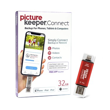Picture Keeper Connect Photo &amp; Video USB Flash Drive for Apple, Android, &amp; PC Devices, 32GB Thumb Drive, Red