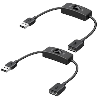 Cable Matters 2 Pack USB On Off Switch 1 ft Support Data and Power, Short USB Extension Cable with On Off Switch (USB Power Switch)