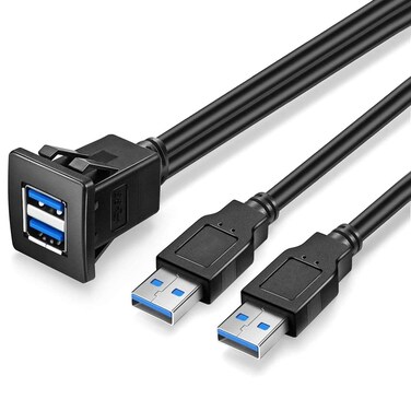 URWOOW Dual USB3.0 Square Flush Mount - 1M 3ft USB 3.0 Extension Mount, Dash Mount, Flush Mount, Panel Mount Cable, for Car, Boat, Motorcycle (3 feet)
