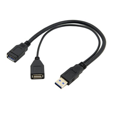 CableccBlack USB 3.0 Male to Dual USB Female Extra Power Data Y Extension Cable for 2.5" Mobile Hard Disk