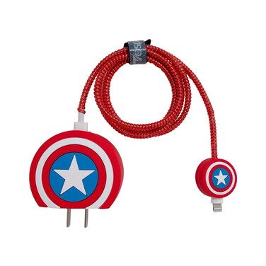 3D Cute Cartoon Charger Protector Case - Compatible for Apple 20W USB-C Power Adapter and Lightning Cable (Red Super Shield)