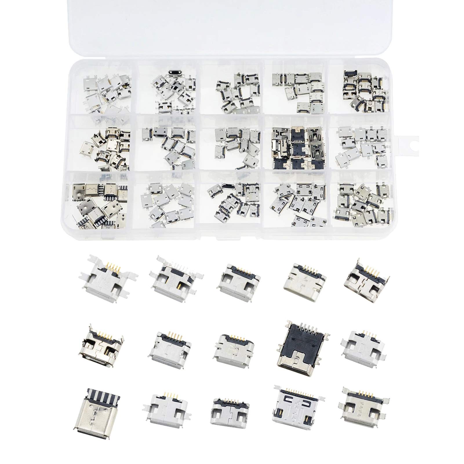 Buy Teansic 150 Pcs 15 Models Micro USB Connector Socket Jack USB ...