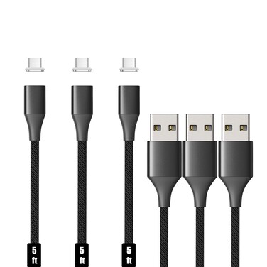 N. NETDOT 10th Generation Magnetic Charging Cable, Quick Charge and Data Transfer for USB-C Smartphones (1.5 m/3 Pack Black)