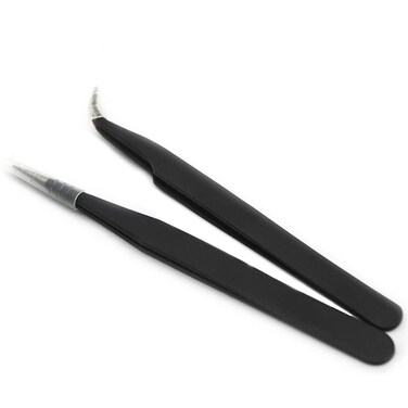 Rolabling 2pcs Elbow &amp; Straight Black Nail Tweezers Rhinestone Picker Manicure Nail Art Tool (Set-1)